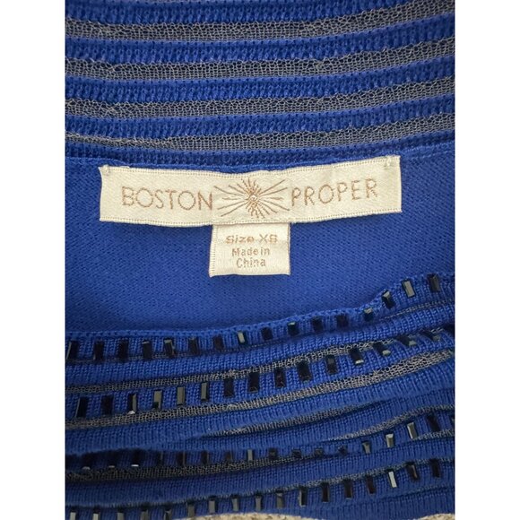 Boston Proper‎ Blue Embellished Illusion Knit Sweater Top Shirt Size XS Evening - Picture 6 of 10